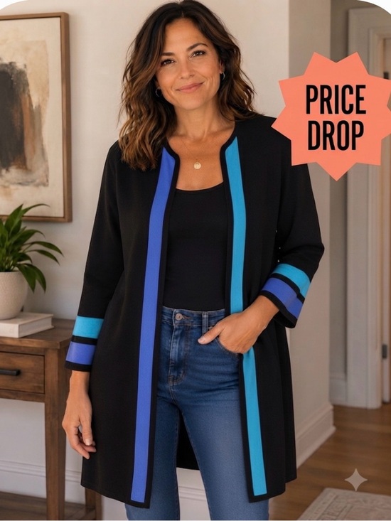 Bob Mackie Sweaters - Bob Mackie Sweater - Wearable Art full-zip colorblock cardigan jacket
